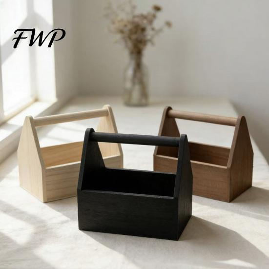 Solid Wood Storage Bin Box with Handle, Large Capacity Open Portable Souvenir Design, Texture Durable Organizer, for Desktop And Souvenirs Wooden