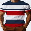 Summer Men's Casual Round Neck T-shirt with Polyester Fiber Stripe Contrasting Design Suitable for Daily Wear and Fitness