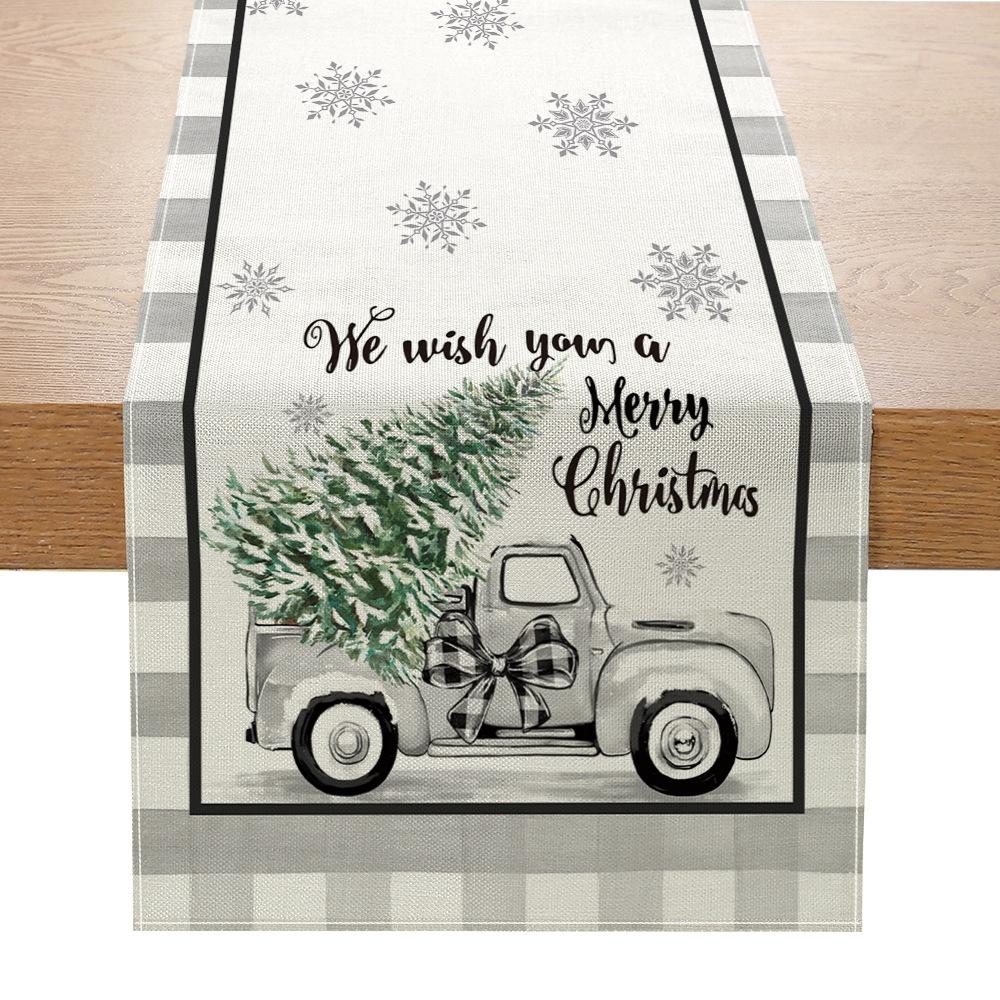 Christmas Printed Table Flag Kitchen Table Festive Decoration Small Tablecloth Linen Table Cloth