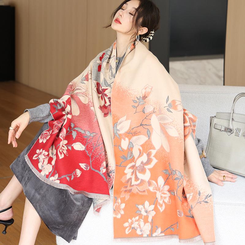 Женская высококачественная шаль двойного назначения 2024 года: Стильное офисное одеяло и шарф из искусственного кашемира