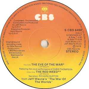 7-дюймовая пластинка ДЖЕФФ УЭЙН - Канун войны SCBS6496 CBS 1978 Великобритания Танцевальная и электронная музыка Б/У