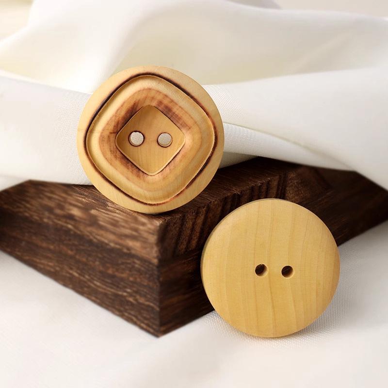 Liaoyuan Square, Baking Feeling Bread Wood Button Retro Log Color Button Design Feeling Two-Eye Button