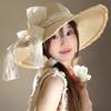 Весна-лето кружевная соломенная шляпа с жемчугом во французском стиле для женщин, соломенная шляпа с бантом и лентой для девочек