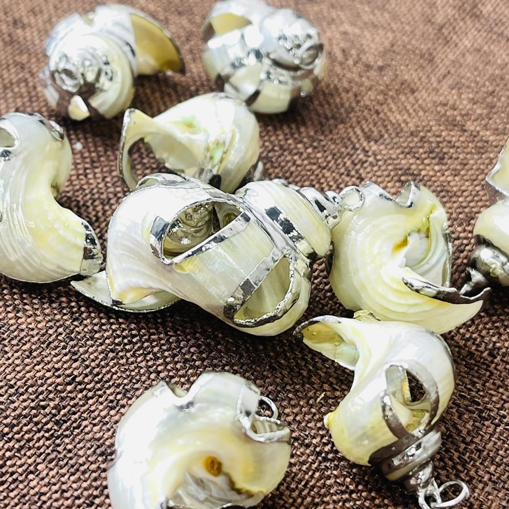 10 шт., Подвески-шармы из натуральной раковины конха с серебристым краем из цинкового сплава для DIY аксессуаров для ожерелья, Креативное изготовление ювелирных изделий, Женские Мужские Массовые Подарки для рукоделия