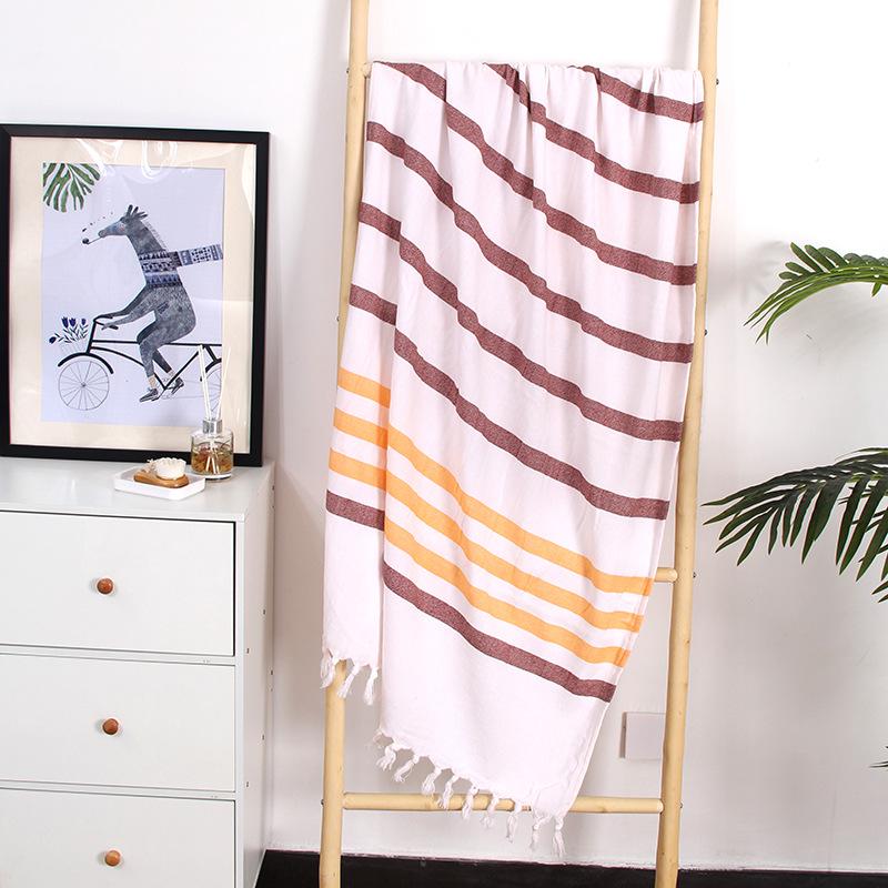 Turkish Cotton Striped Beach Towel with Tassels – Absorbent, Ideal for Bathing, Swimming, and Sun Protection