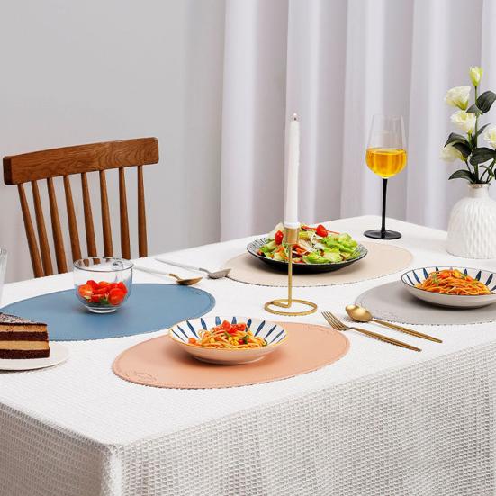 Овальная подставка под тарелку, теплоизоляционная подкладка для обеденного стола, подставка из искусственной кожи, водонепроницаемая, защищает столешницу от царапин и пролитых жидкостей, для домашнего декора стола