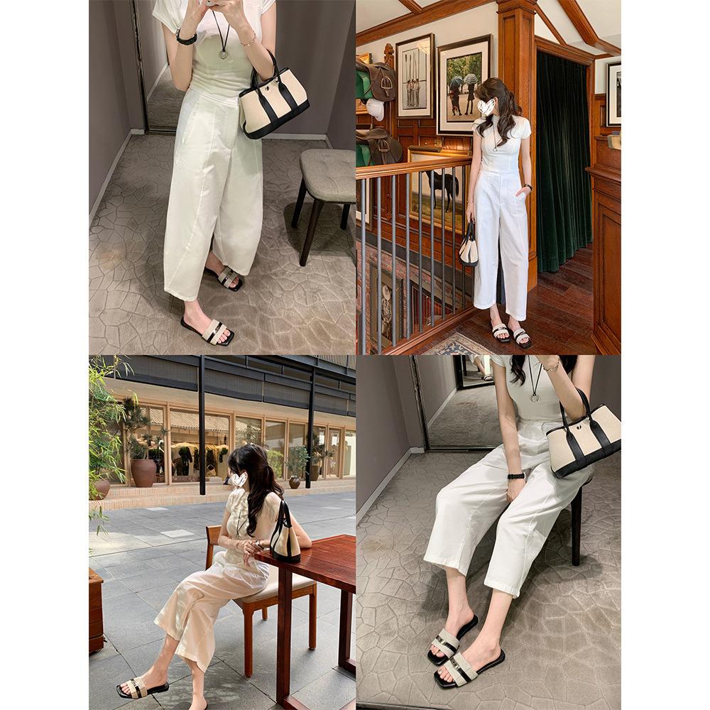 Овчина версия новых нишевых кожаных шлепанцев с пряжкой, женские летние плоские кожаные французские сандалии, женская обувь