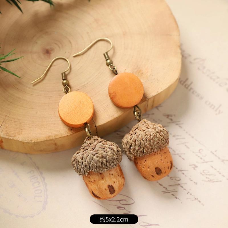 Оригинальные серьги Mori Plant Fruit, натуральные желуди, ручная работа, ретро-женские длинные серьги, этнический стиль, литературная и традиционная китайская медицина