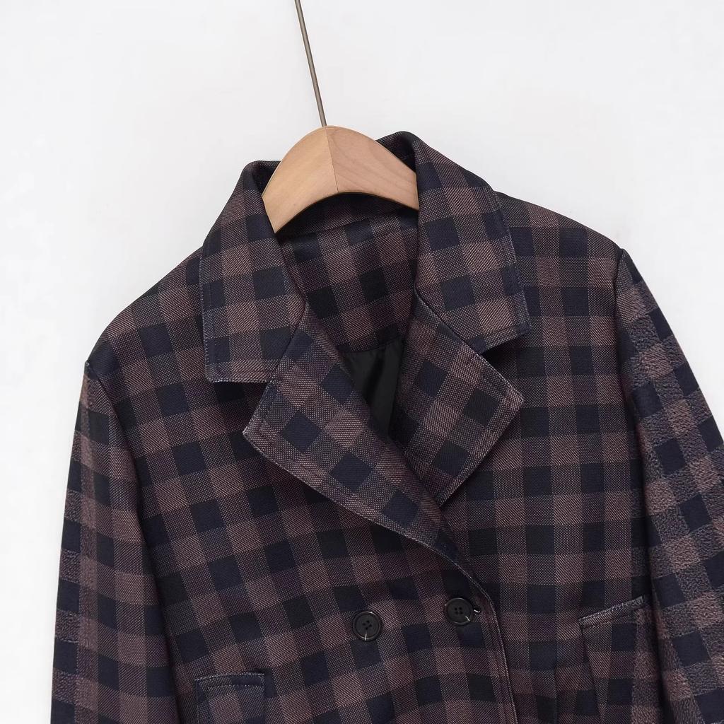 2026 spring new European and American cross-border women's clothing street fashion plaid double-breasted jacket w027 1199