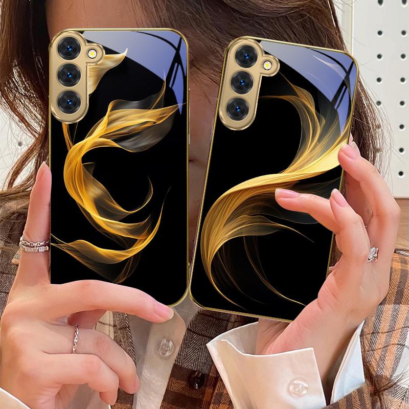 Плавающая золотая лента Для Samsung Galaxy S20 FE S21 S22 S23 Plus S24 Ultra 25Ultra S21+ S9+ S22Plus Золотой стеклянный чехол для телефона