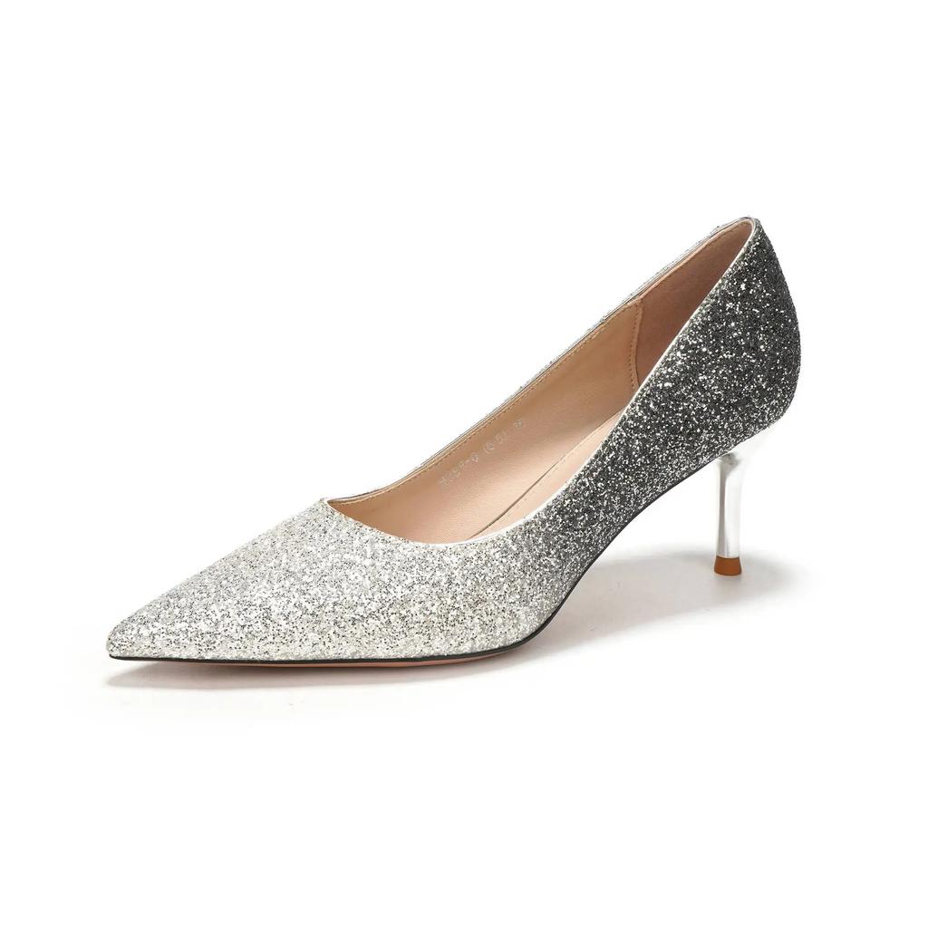 Осенние роскошные женские туфли-лодочки с острым носком и неглубоким вырезом, расшитые блестками, на шпильках, на высоком каблуке, одинарные туфли для банкета и свадьбы