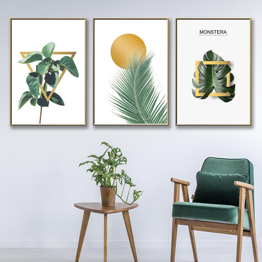 Boho Monstera Bamboo Leaf Sun Абстрактная настенная живопись на холсте Плакаты на скандинавскую тему и принты картинки для гостиной Домашний декор
