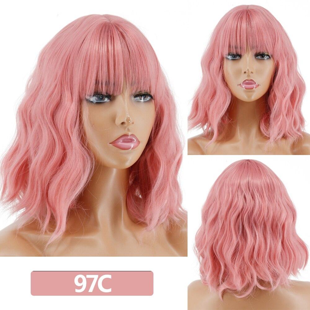 Women Short Platinum Blonde Ombre Wavy Wig with Bangs for Women Cosplay Party Wigs Natural Looking for Daily Use