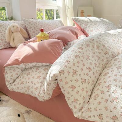 Комплект постельного белья из двухслойной марли класса А: Пузырчатый пододеяльник из стиранного хлопка для студенческих общежитий, 3 или 4 предмета.