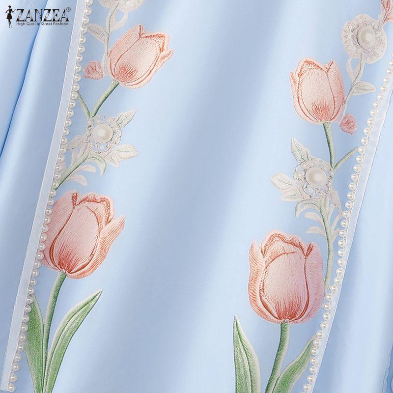 ZANZEA Женская повседневная свободная блузка с круглым вырезом, цветочным принтом и рукавами 3/4