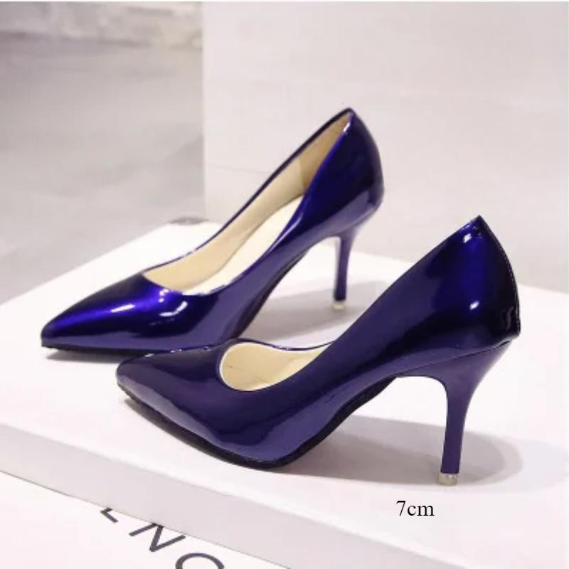 New Solid Color Pumps Women High Heel Shoes Female Fashion Patent Leather Sexy Pointed Toe Thin Heel Wedding Shoes Size 44