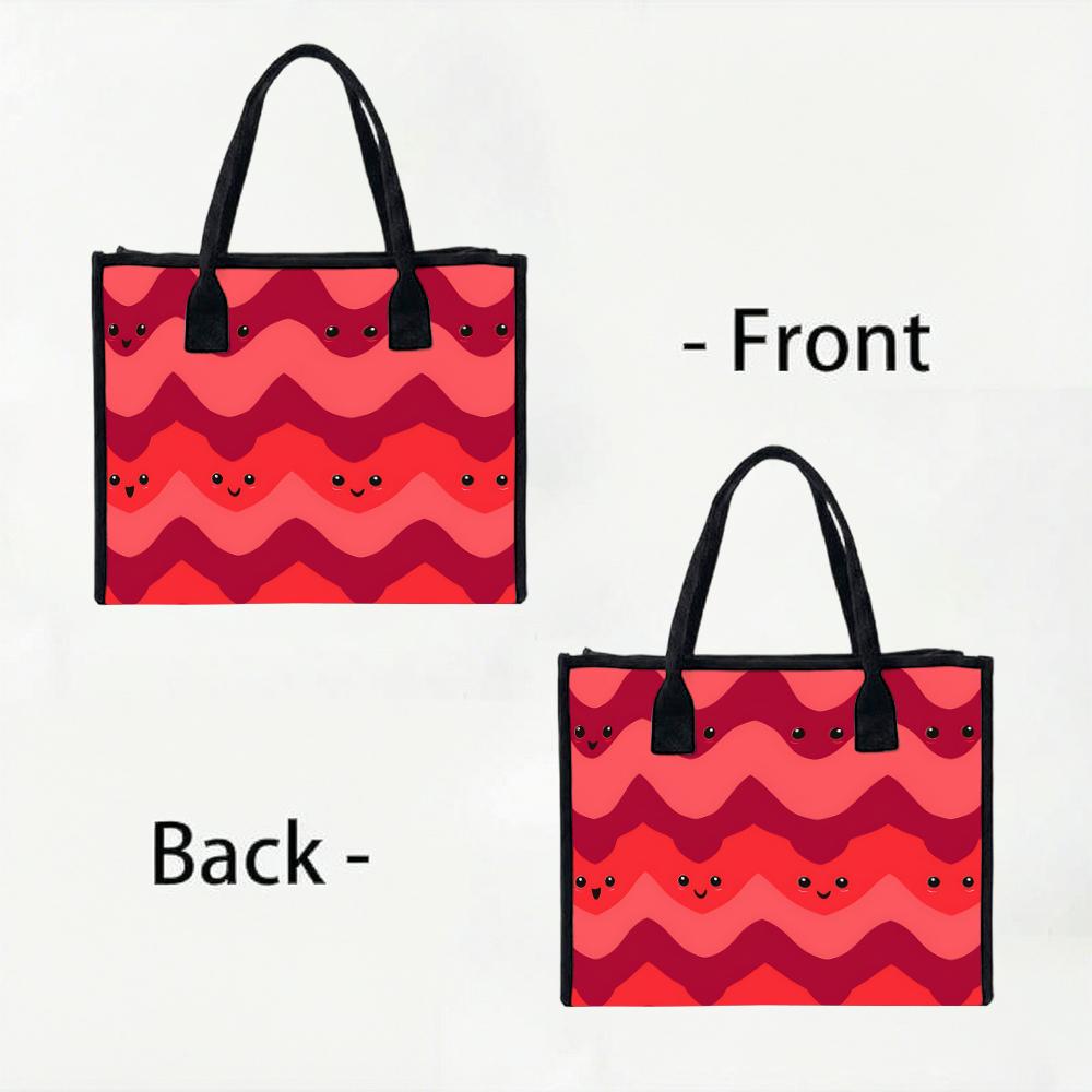 Cute Cartoon Face Print Tote Bag Fashion Casual Large Capacity Outdoor Shopping Portable Handbag