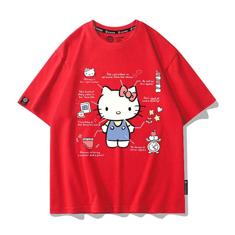 Cotton Breathable Childrens Tshirt 2026 Summer New Fitness HelloKitty Cartoon Printed Casual Parent Child Short Sleeve