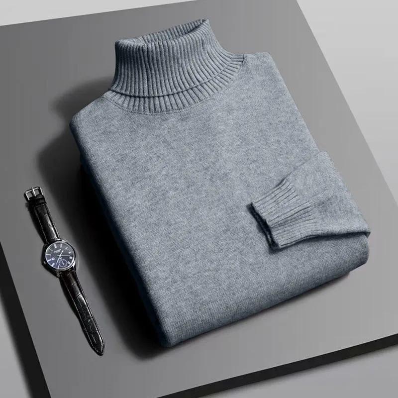 Осенний мужской высококачественный вязаный свитер с высоким воротом, приталенный, с длинным рукавом, пуловер с защитой от пиллинга, однотонный, трендовый, мужская уличная одежда