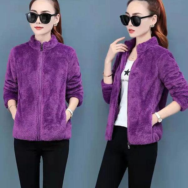 Double Sided Fleece Coat Women's Short Large Size Coral Velvet Autumn and Winter Thickened Warm Fleece Coat Women's Sweater