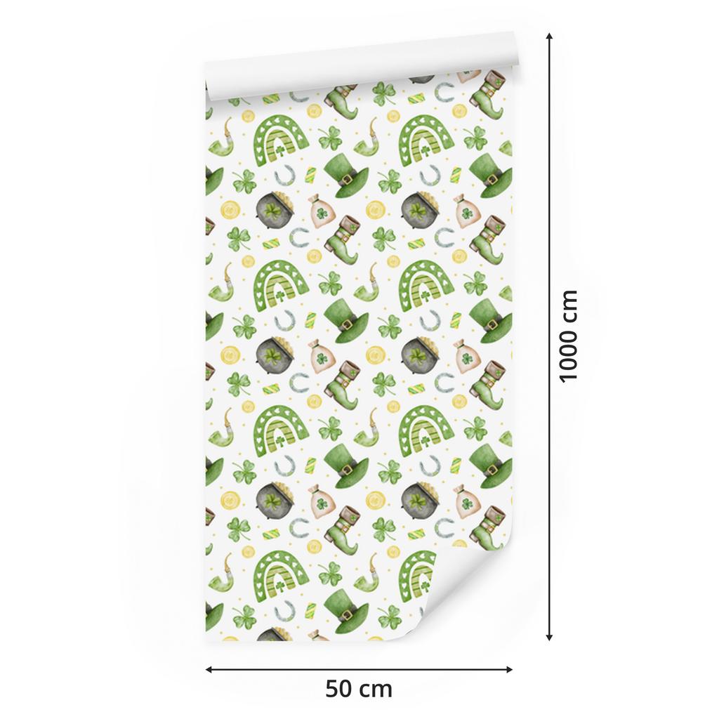 St. Patrick' Day wallpaper white, lime and cream 50x1000