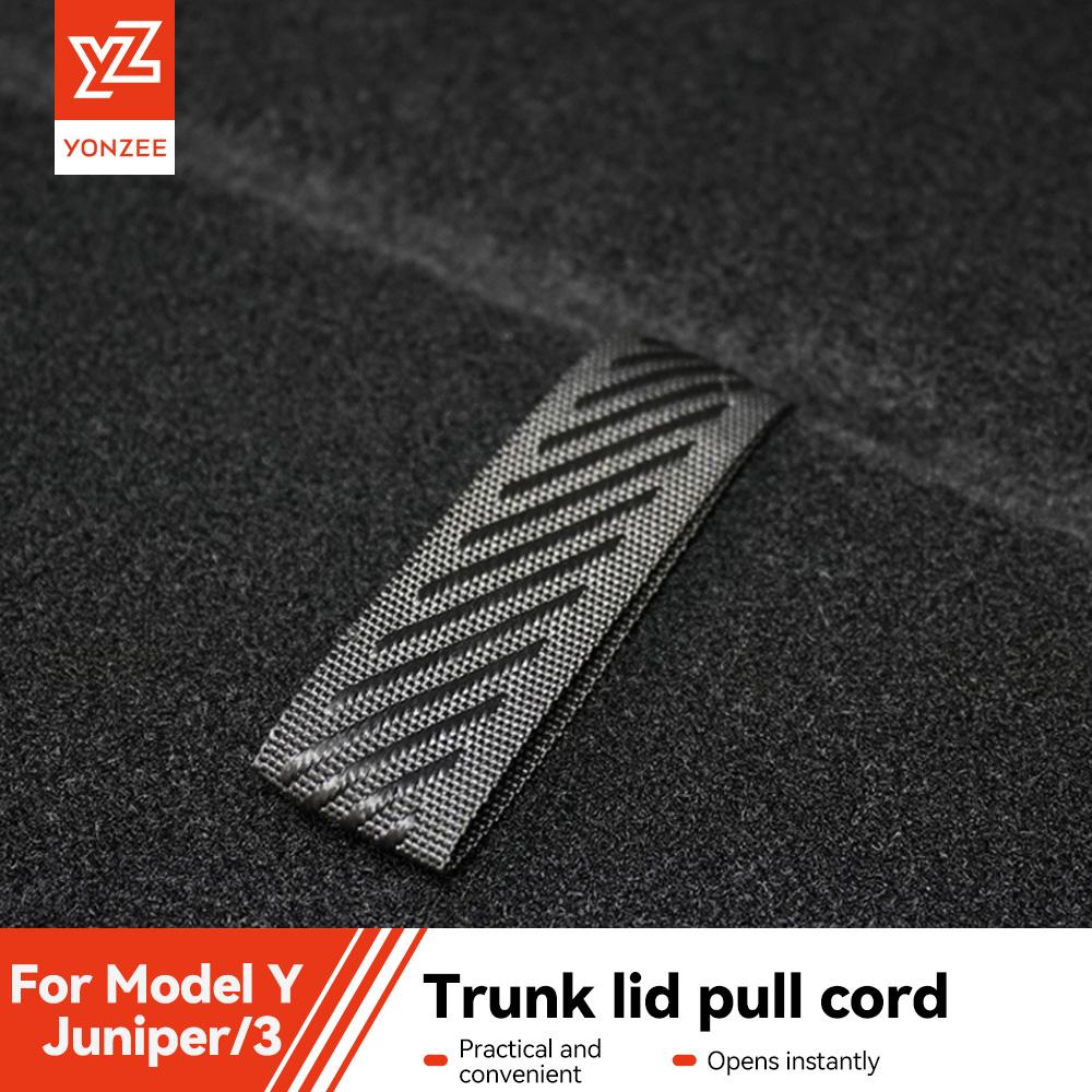 YZ For Tesla Model 3/Y/YL Rear Trunk Rope DrawString Open Tail Box Cover Handle Pull Strap Car Organizer Accessories