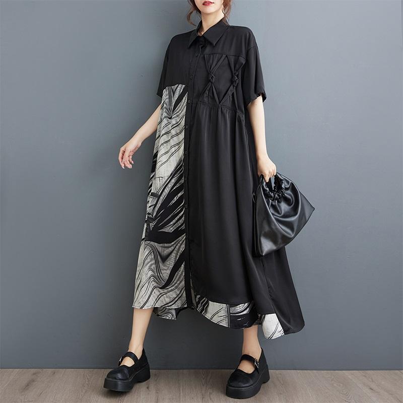 Новое хлопковое винтажное платье больших размеров с коротким рукавом для женщин, повседневное свободное длинное летнее платье-рубашка