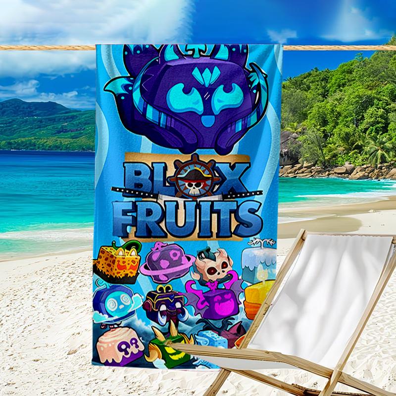 Пляжное полотенце с принтом игры Blox Fruits - мягкое, впитывающее, быстросохнущее, можно стирать в машине - идеально для плавания, кемпинга, купания