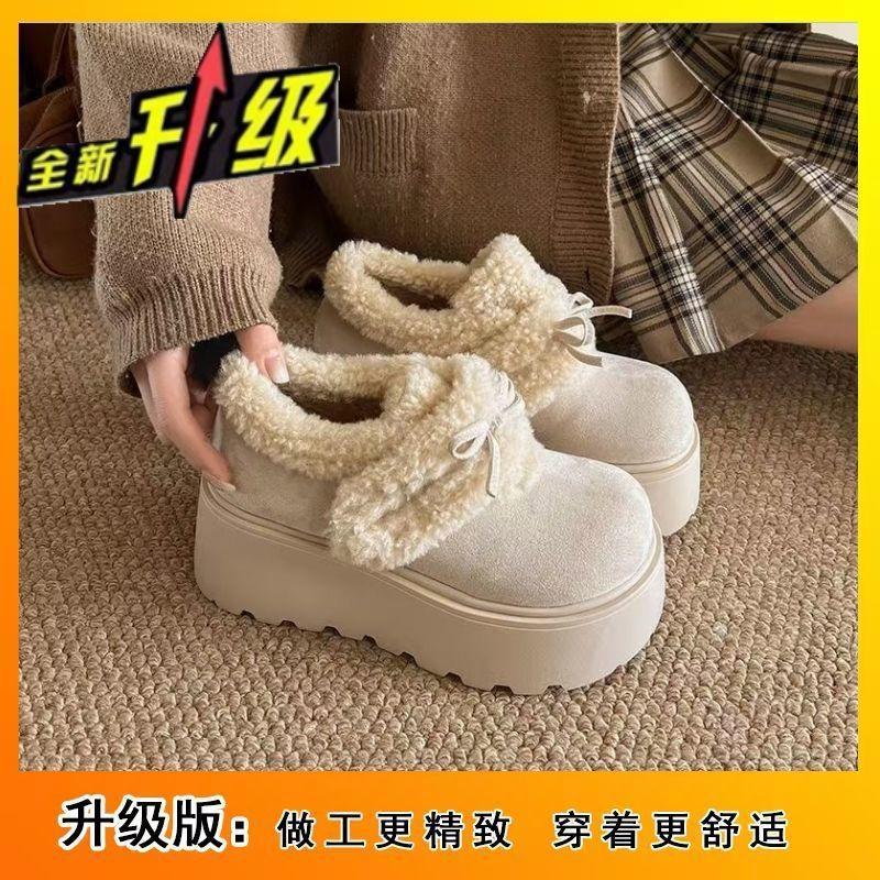 Plush warm plush snow bow cotton shoes winter new small height increase thick sole all-inclusive Birkenstocks