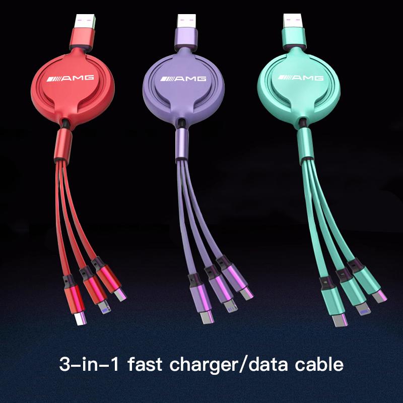 Car 3 in 1 USB Cable Type C Micro USB Fast Charging Cable For Mercedes Benz AMG W177 W176 X166 X167 C257 C218 X253 C118 C117 GLE NI6