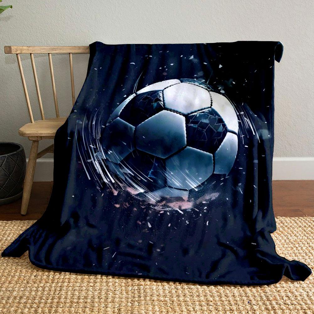A soccer ball shattering dramatically with flying fragments and motion blur. for all seasons blanket lunch break throw gift