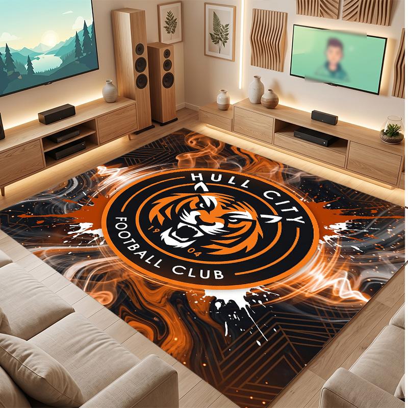 Ковер из хрустального велюра с принтом футбольного клуба Hull City, Удобный, Впитывающий влагу, Нескользящий, Ковер для пола в помещении