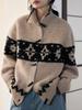 Женский осенний кардиган крупной вязки в стиле Fair Isle с пуговицами из рога - Свободный, мягкий длинный свитер-пальто