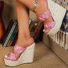 Женские сандалии на платформе, пикантные новые соломенные тканые простые непромокаемые тапочки на высоком каблуке, модель тележки LFD-10368-A65