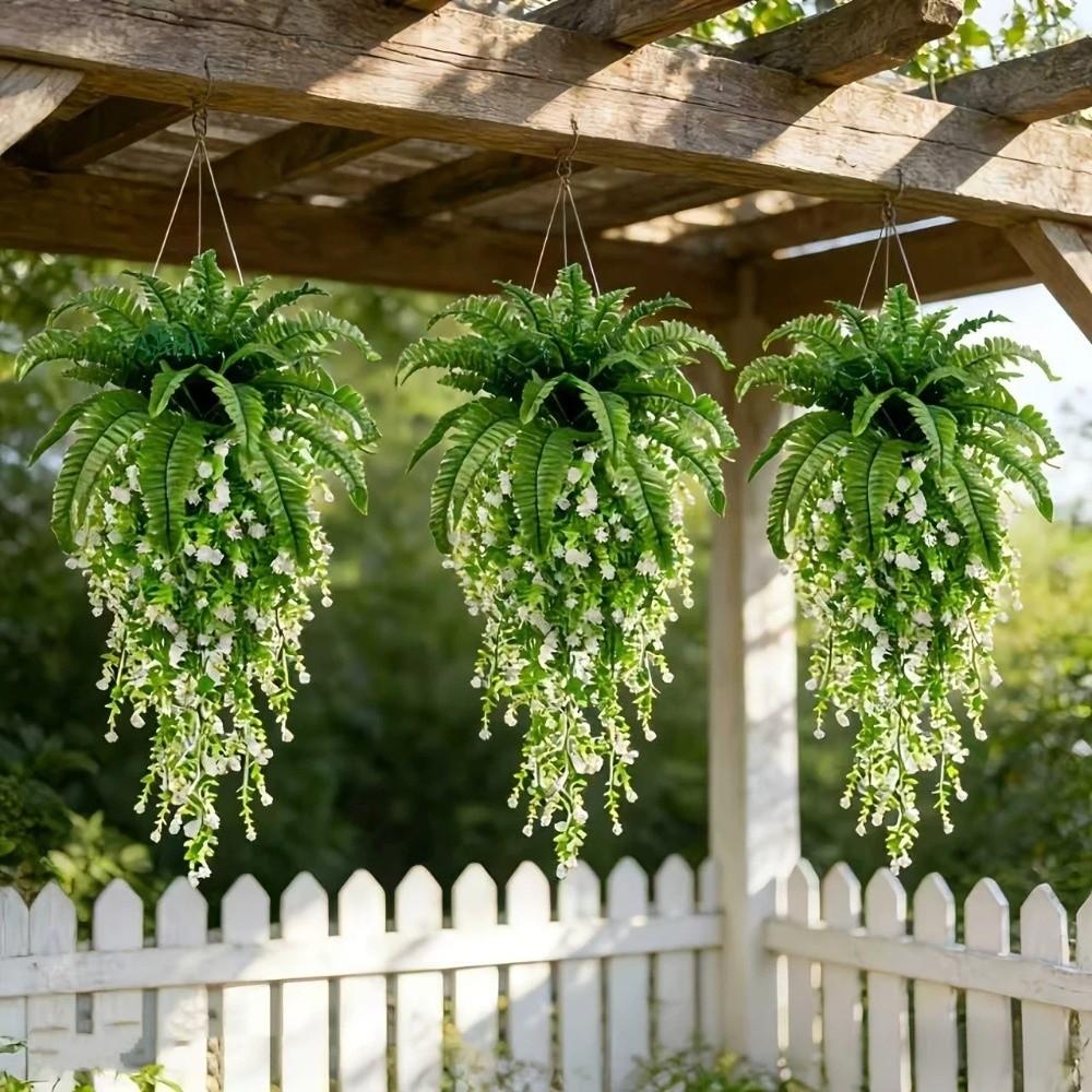 Plastic Artificial Persian Fern Leafs UV Resistant Faux Fern Garland Home Decor