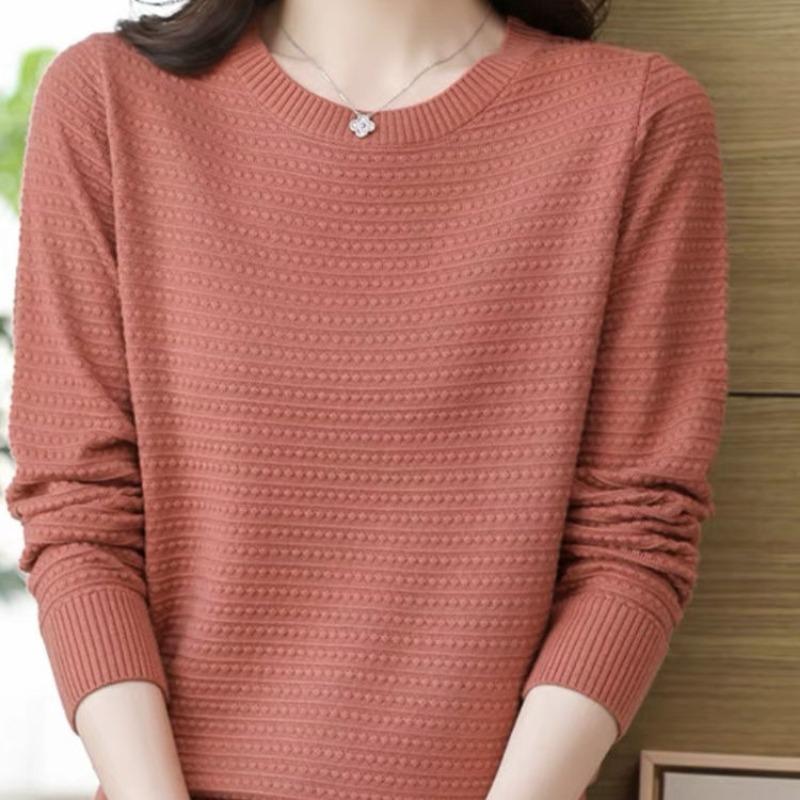 Круглый вырез вязать свитер женский весна и осень однотонный свободный тонкий модный тонкий срез нижняя часть рубашки топы