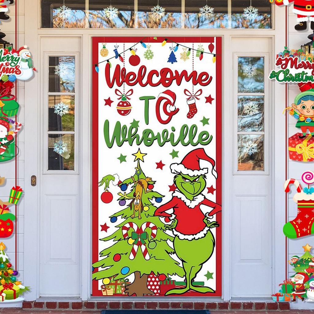 Рождественский чехол на дверь, декоративное подвесное полотно, зеленый чехол на дверь, рождественская дверная занавеска, новогодний гобелен, чехол на дверь, фон