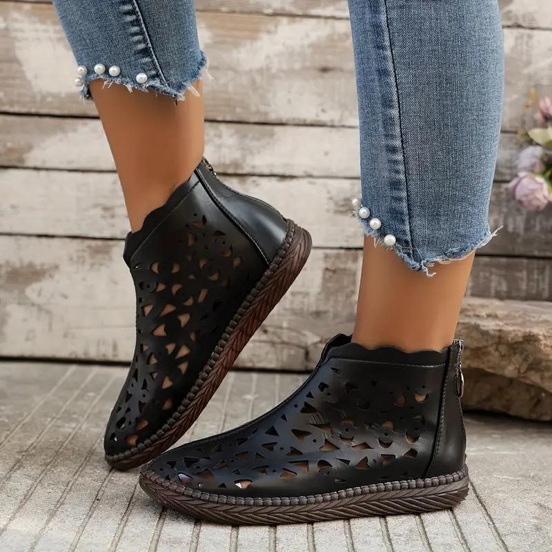 Новые легкие модные ботинки Женские весенне-летние дышащие ботильоны в британском стиле Удобные с полым задником на молнии из ПУ Женские ботинки