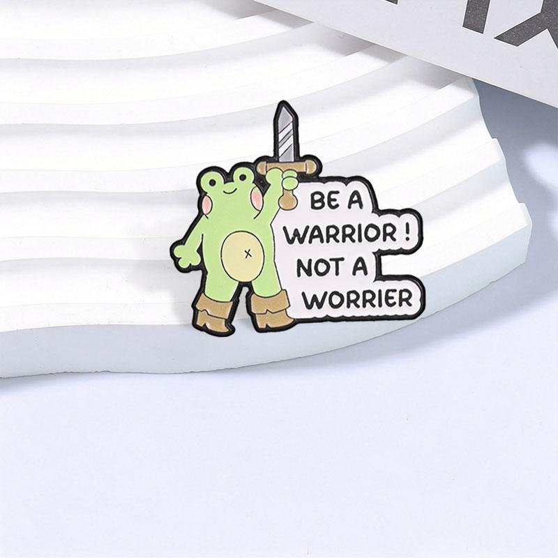 Xiaomi Be A Warrior Not A Worrier Frog Enamel Pin Cartoon Frog Warrior Holding Sword & Motivational Pun Brooch Bags Lapel Badge Jewelry
