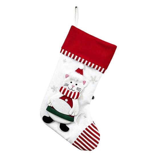 3D Christmas Stocking Santa Snowman Reindeer Cat Dog Pattern Traditional Holiday Hanging Stocking Fireplace Decor