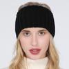 Women Autumn Winter Ponytail Beanie Hat Female Acrylic Stripe Knitted Hat Lady Stretch Crochet Winter Hat
