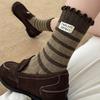 Female Autumn and Winter All Build Wooden Ear Side Cloth Label Long Tube Pile Socks