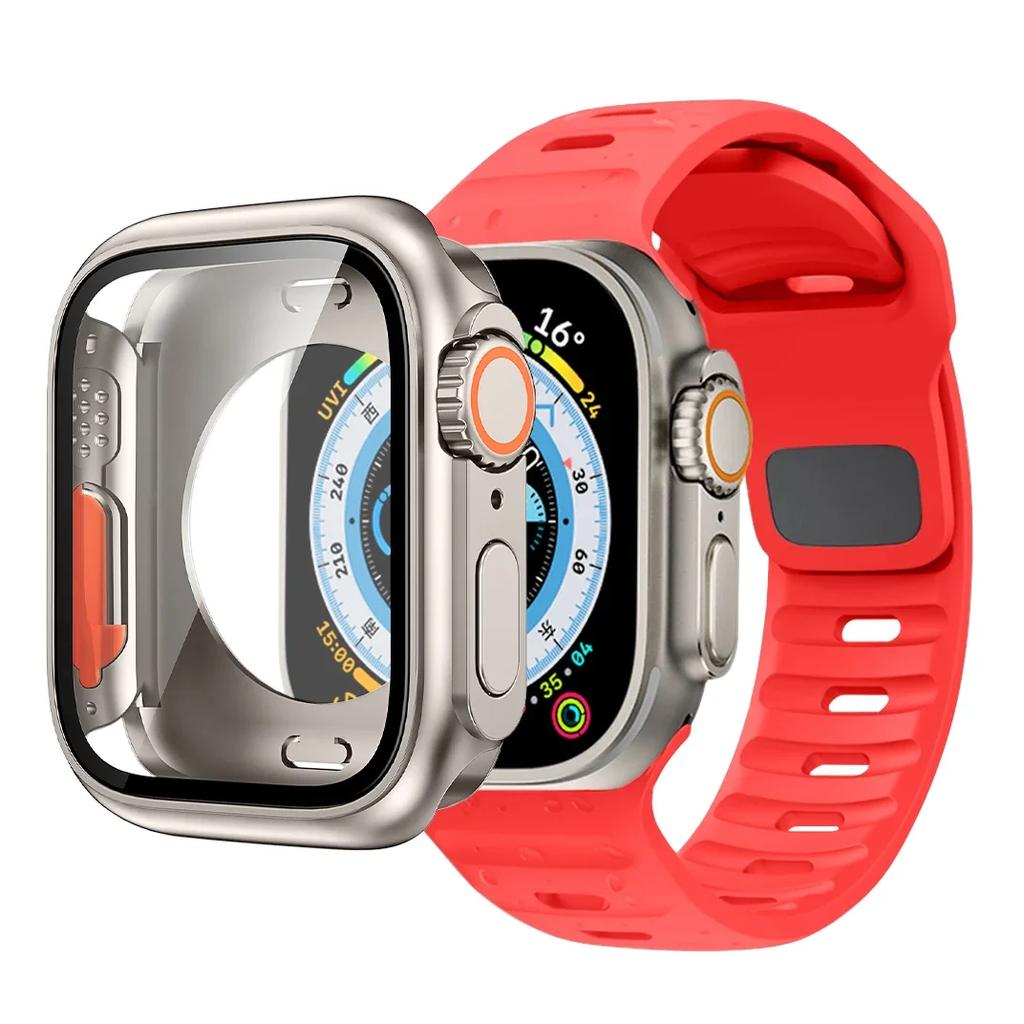 Чехол+Ремешок Для Apple Watch Ремешок 45мм 44мм 41 42 46мм Умный Силиконовый Браслет Iwatch Серия 5 6 Se 7 8 9 10 Заменить на Ультра Чехол