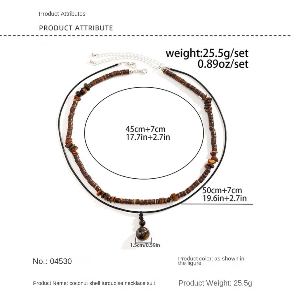 Natural Stone Wood Pearl Turquoise Necklace Vintage Coconut Shell Neck Jewelry  Women