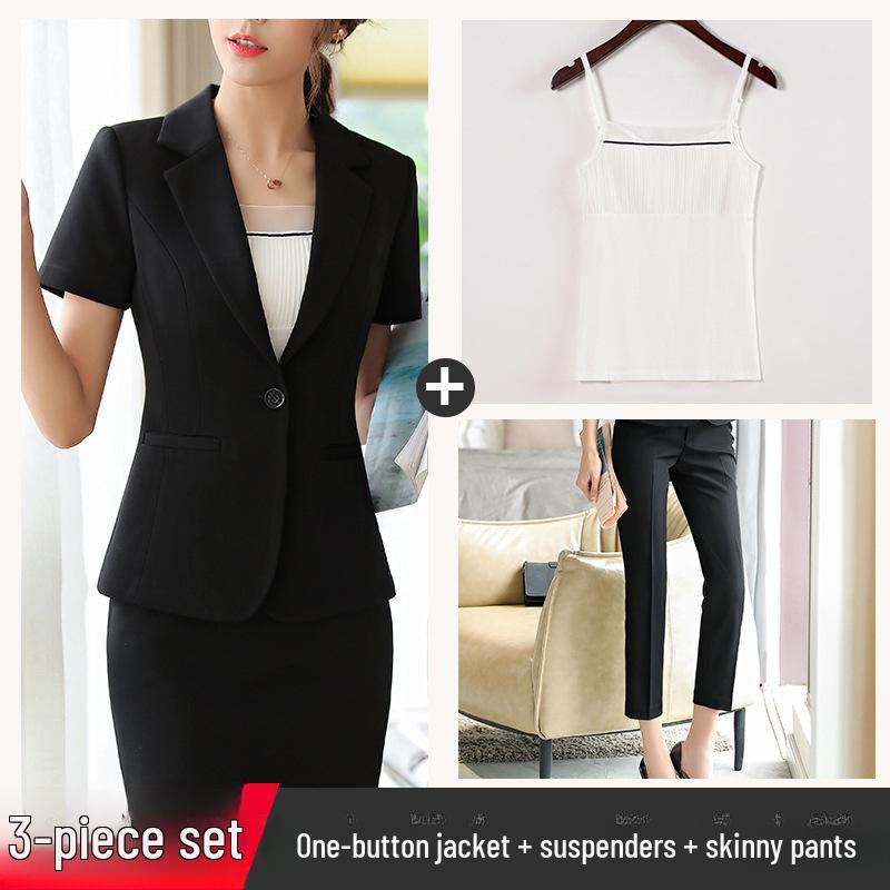 Женский профессиональный летний костюм: Формальный пиджак с короткими рукавами с юбкой или брюками