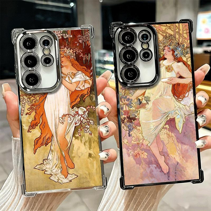 Vintage Alfons Mucha Primavera Plating Phone Case For Samsung Galaxy S24 S25 FE S26 Edge S23 Ultra S22 S21 Plus S20 Anti-Fall Ai