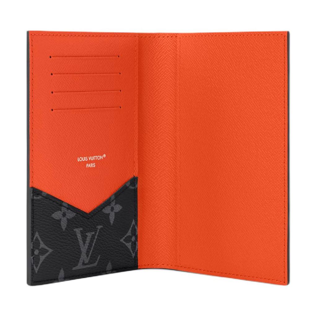 Louis Vuitton Монограмма Eclipse Дизайн с цветовыми блоками Логотип Канва с покрытием Держатель для паспорта Мужские Аксессуары Оранжевый M25838