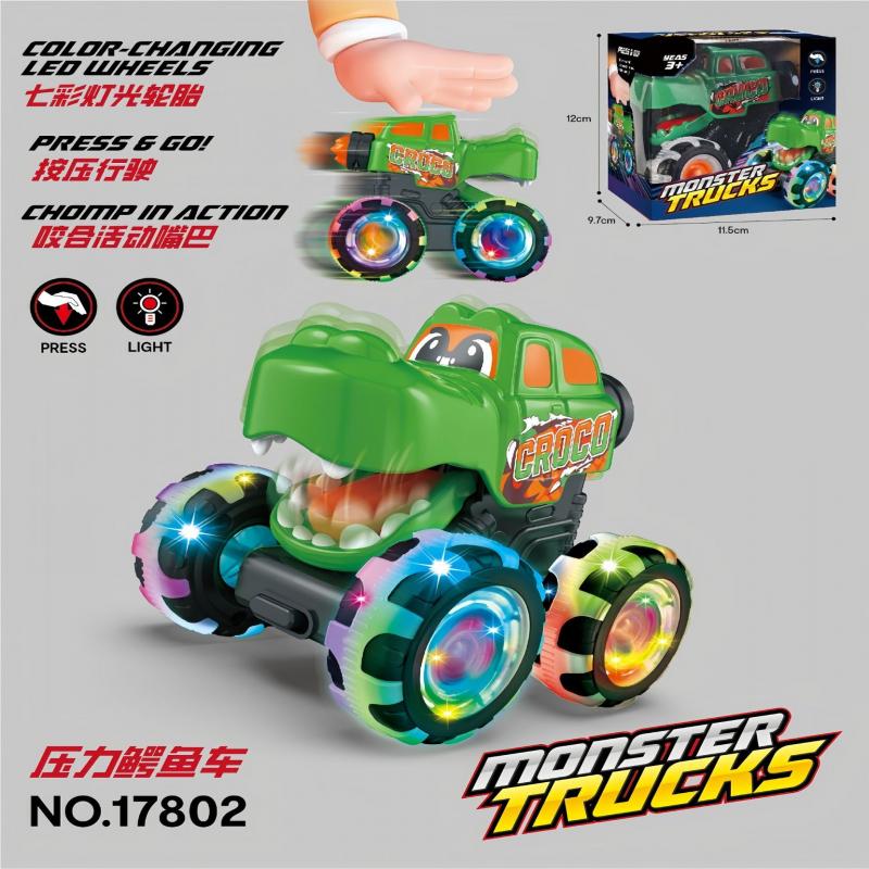 HX Press & Light Up Monster Truck Toy, Inertia Powered Off-Road Vehicle with Rolling Wheels Lights, Shark/Crocodile/Dinosaur/Bull King Model
