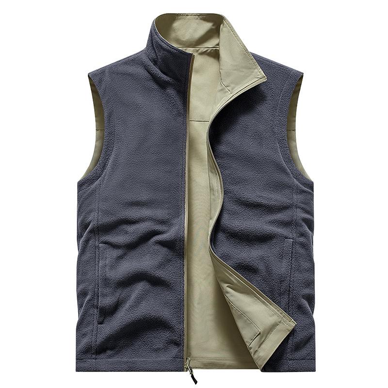 Фланелевый двухсторонний жилет для мужских видов спорта на открытом воздухе, теплый жилет-майка, рабочая одежда, жилет-куртка с несколькими карманами