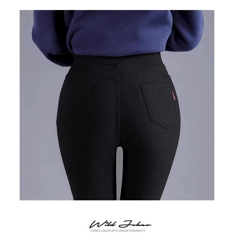 Джинсовые леггинсы большого размера с флисовой подкладкой и высокой талией для женщин - Весна/Осень Стройнящие Эластичные Скинни Брюки